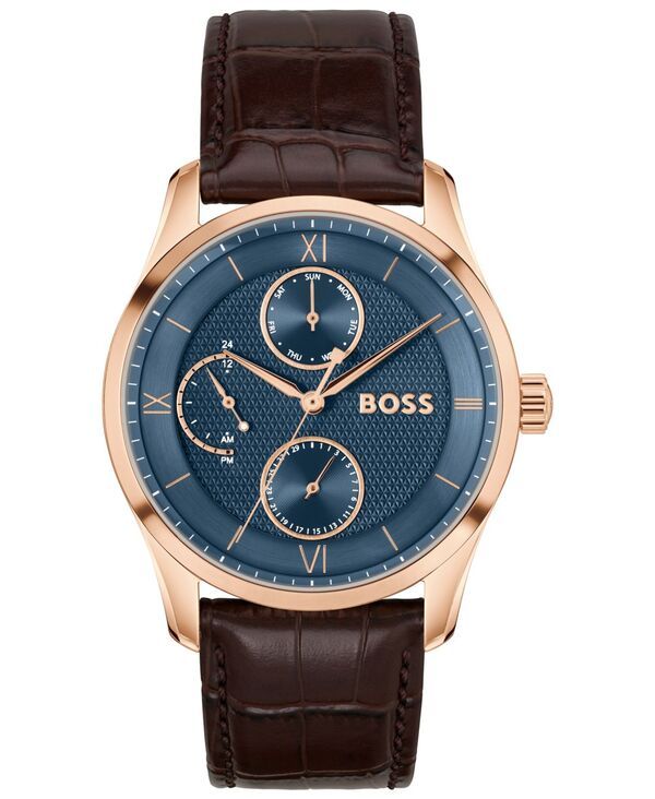 ヒューゴボス メンズ アクセサリー 腕時計 Hugo Boss Mens Principle Master Quartz Multifunction Brown Calfskin Watch 41mm Brown ブラウン