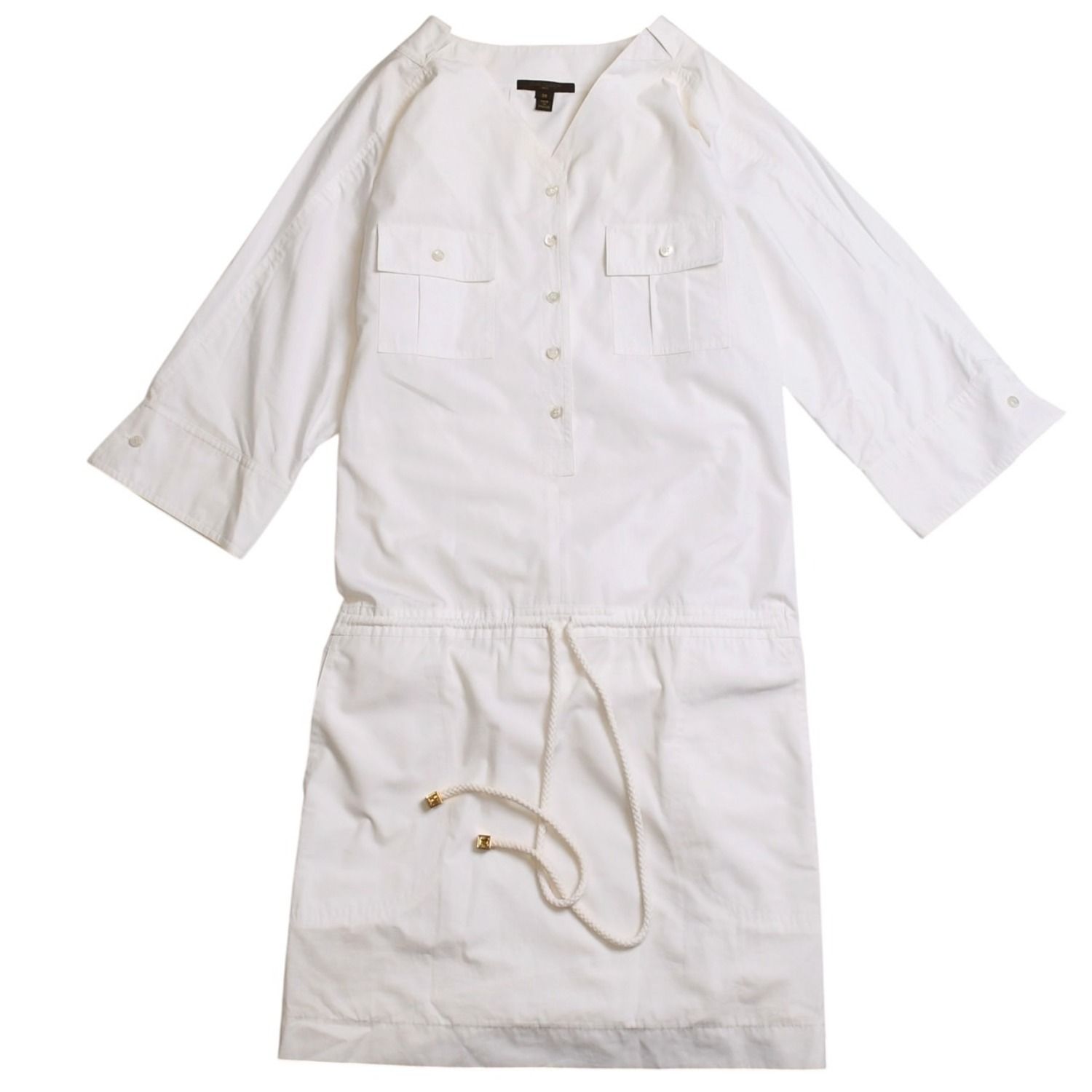 LOUIS VUITTON ルイヴィトン ミドル丈 ドレス サイズ36 ホワイト ゴールド金具 コットン100% RW081B 美品 中古 4a003243
