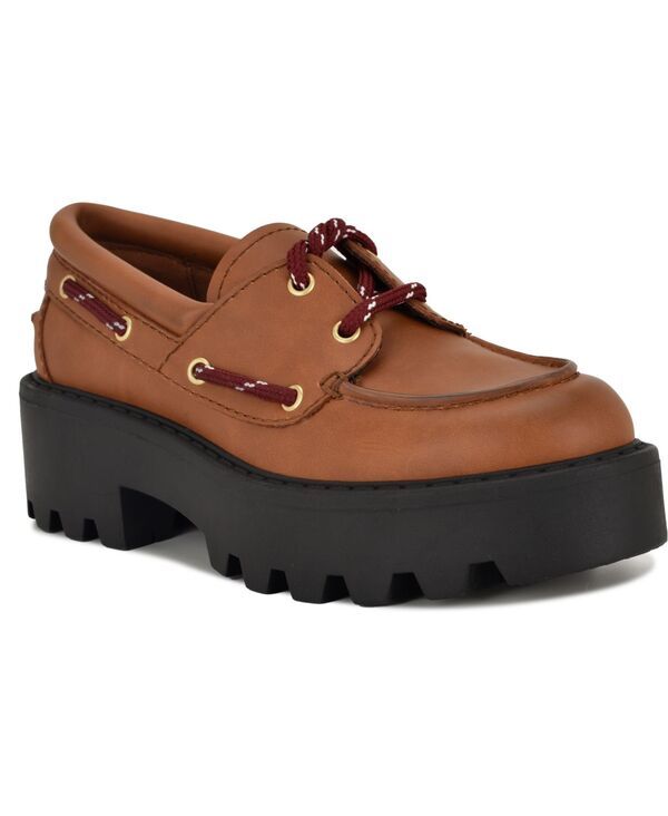 ナインウェスト レディース シューズ パンプス レース ローファー Nine West Womens Kerisa LaceUp Chunky Lug Sole Loafers Dark Natural