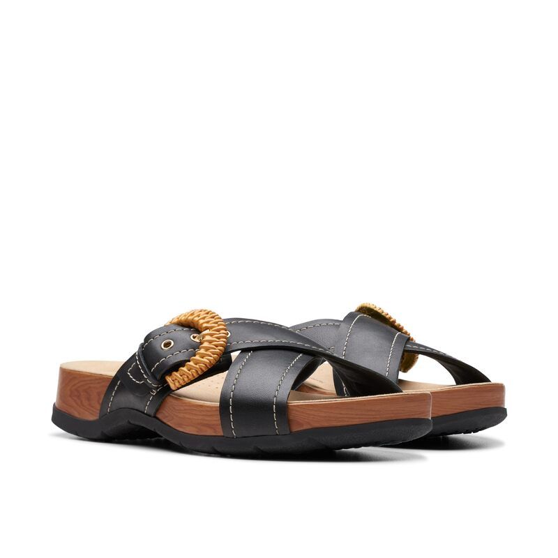 クラークス レディース シューズ サンダル Clarks Reileigh Bay Black Leather ブラック