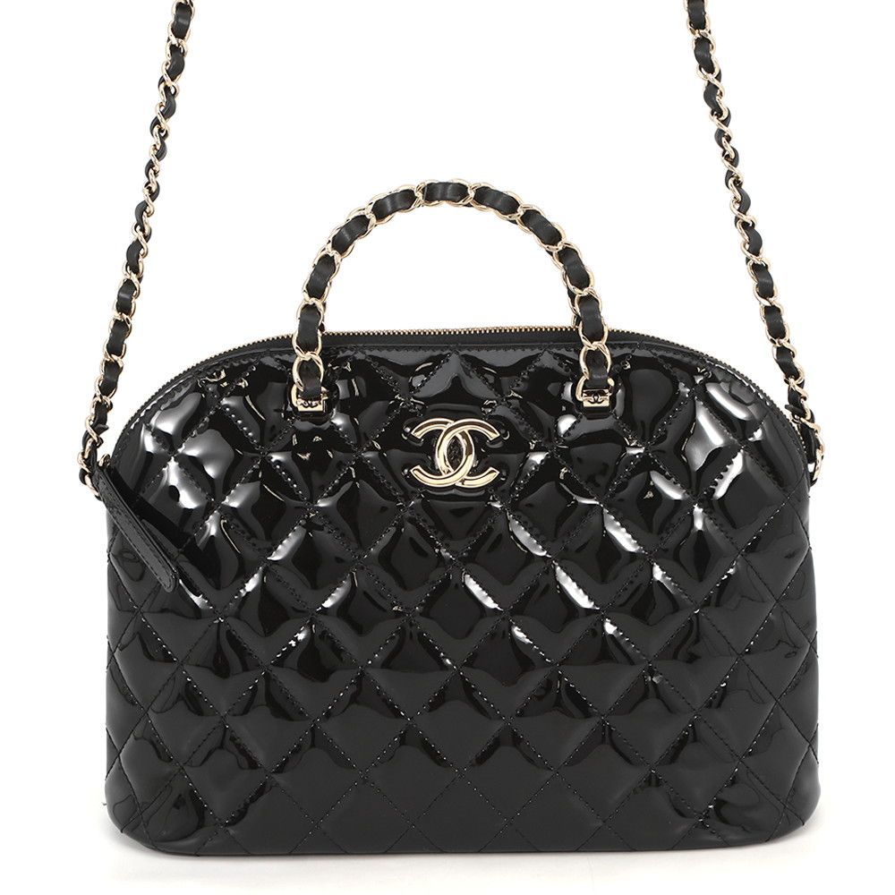 シャネル チェーンショルダーバッグ ココマーク マトラッセ パテント AS3969 CHANEL 2way ハンドバッグ 黒