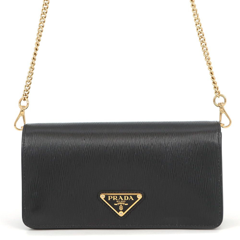 プラダ チェーンウォレット ヴィッテロムーブ トライアングルロゴ ミニ レザー 1BP021 PRADA 財布 黒