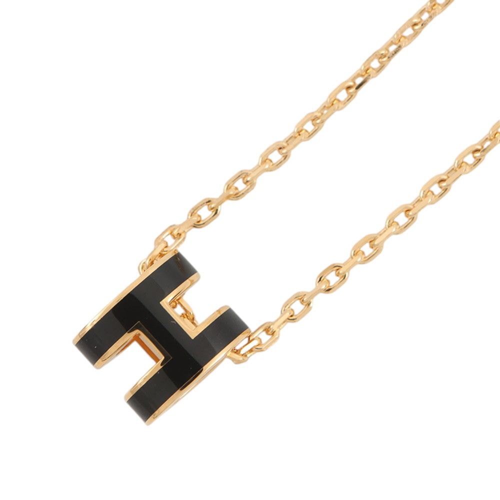 エルメス ネックレス ミニ・ポップアッシュ ブラック/ゴールド金具 HERMES アクセサリー ポップH 黒