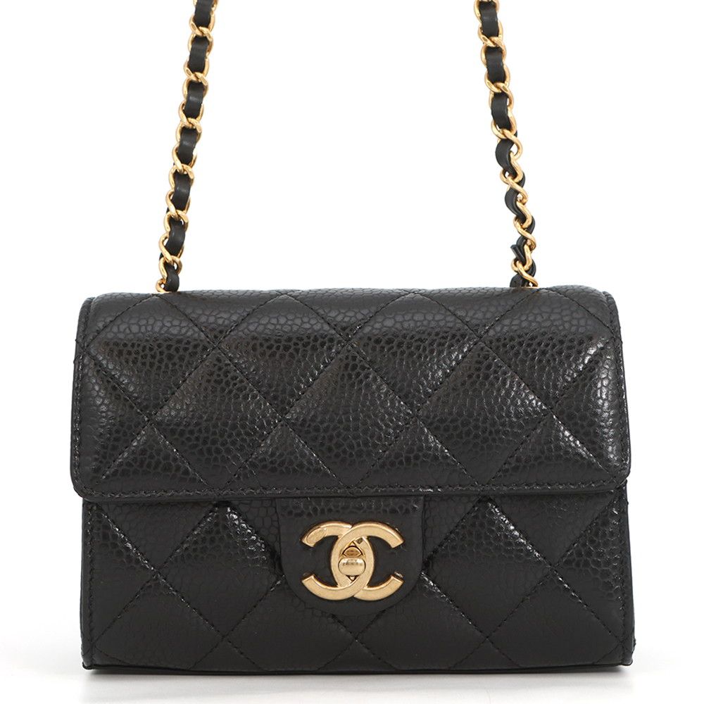 シャネル チェーンショルダーバッグ マトラッセ ココマーク ミニバッグ キャビアスキン AS5981 CHANEL 黒
