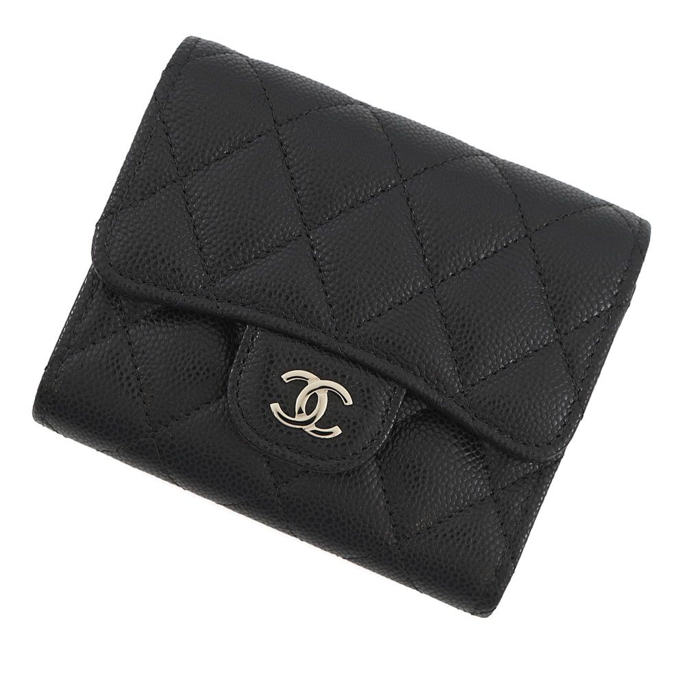 シャネル 三つ折り財布 マトラッセ ココマーク クラシック スモール フラップ ウォレット キャビアスキン AP0229 CHANEL 黒