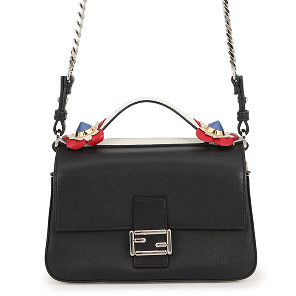 フェンディ ショルダーバッグ ダブル マイクロ フラワーバゲット レザー 8M0371 FENDI 黒 白