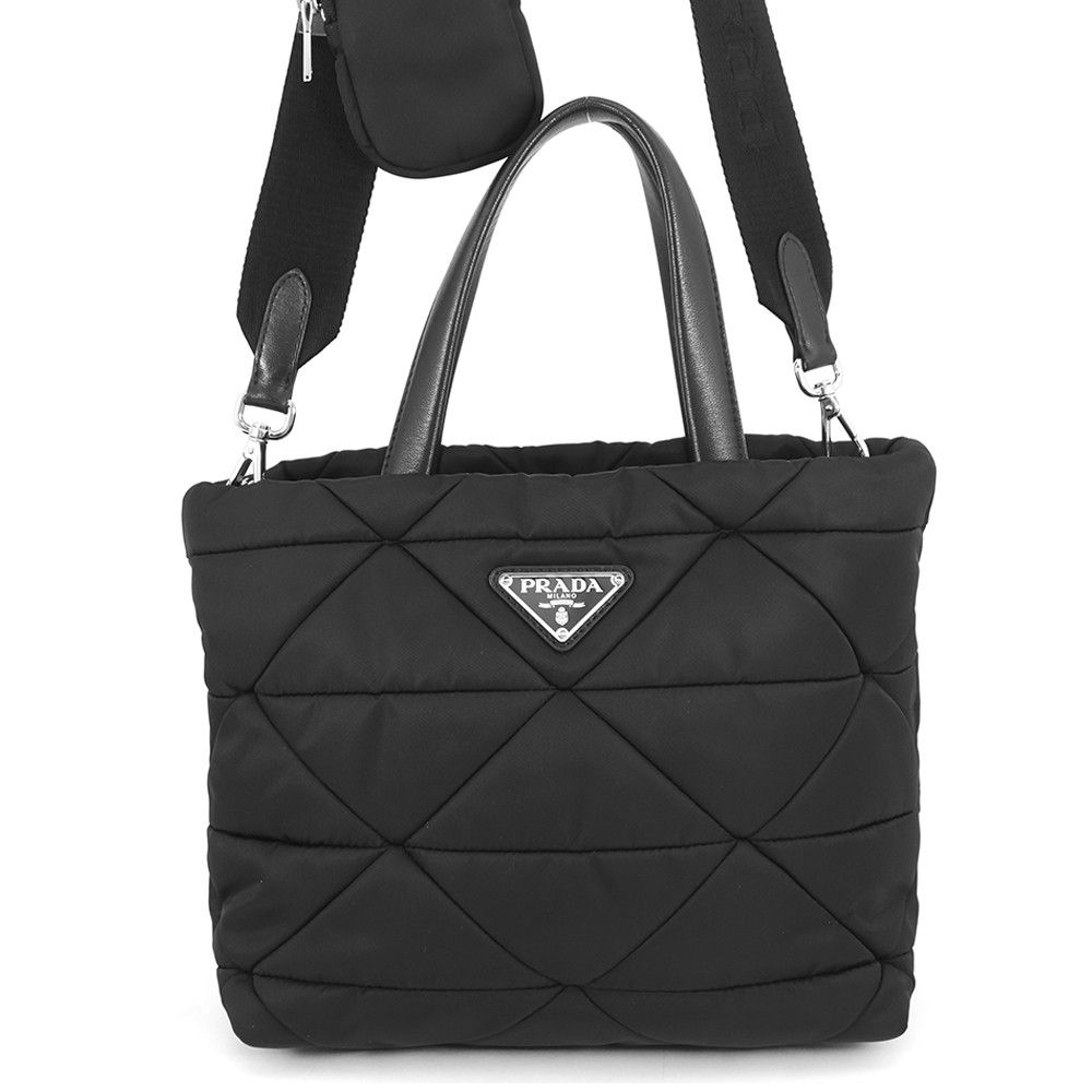 プラダ ハンドバッグ スモール パデッドRe-Nylon トートバッグ ナイロン レザー 1BG373 PRADA 2wayショルダー 黒