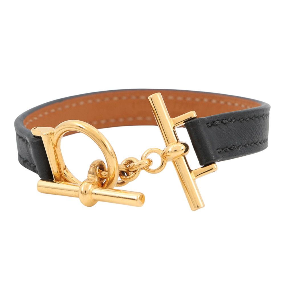 エルメス ブレスレット クロワジエール ブラック/ゴールド金具 スイフト W刻印 サイズT3 HERMES アクセサリー 黒