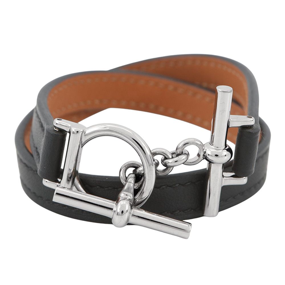 エルメス ブレスレット クロワジエール ドゥブルトゥール ブラック/シルバー金具 スイフト W刻印 サイズT2 黒