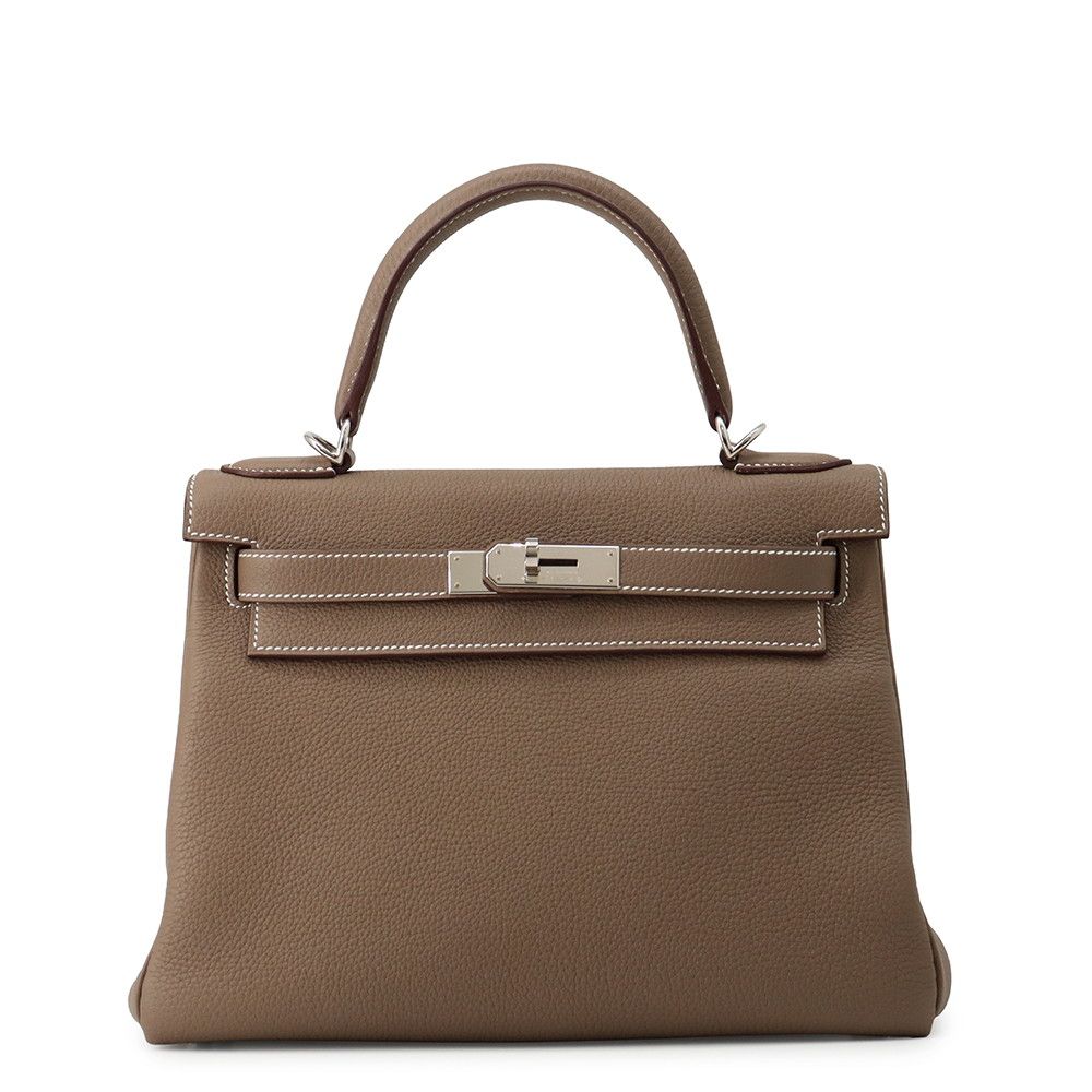 エルメス ハンドバッグ ケリー28 内縫い エトゥープ/シルバー金具 トゴ B刻印 HERMES Kelly 2wayバッグ