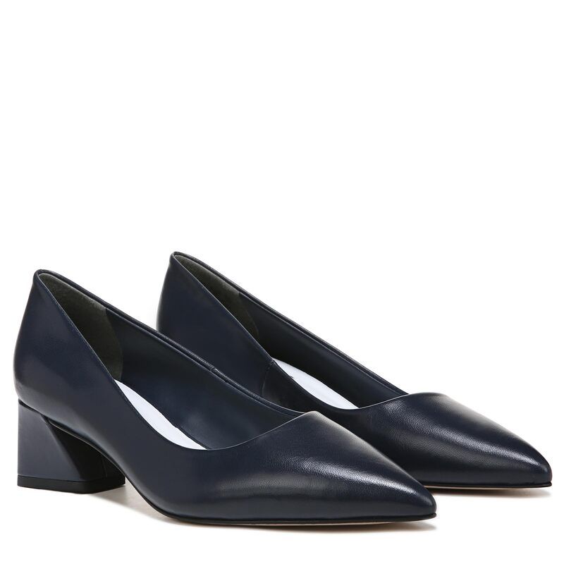 フランコサルト レディース シューズ ヒール Franco Sarto Racer Pointed Toe Block Heel Pump Navy Blue Leath ネイビー
