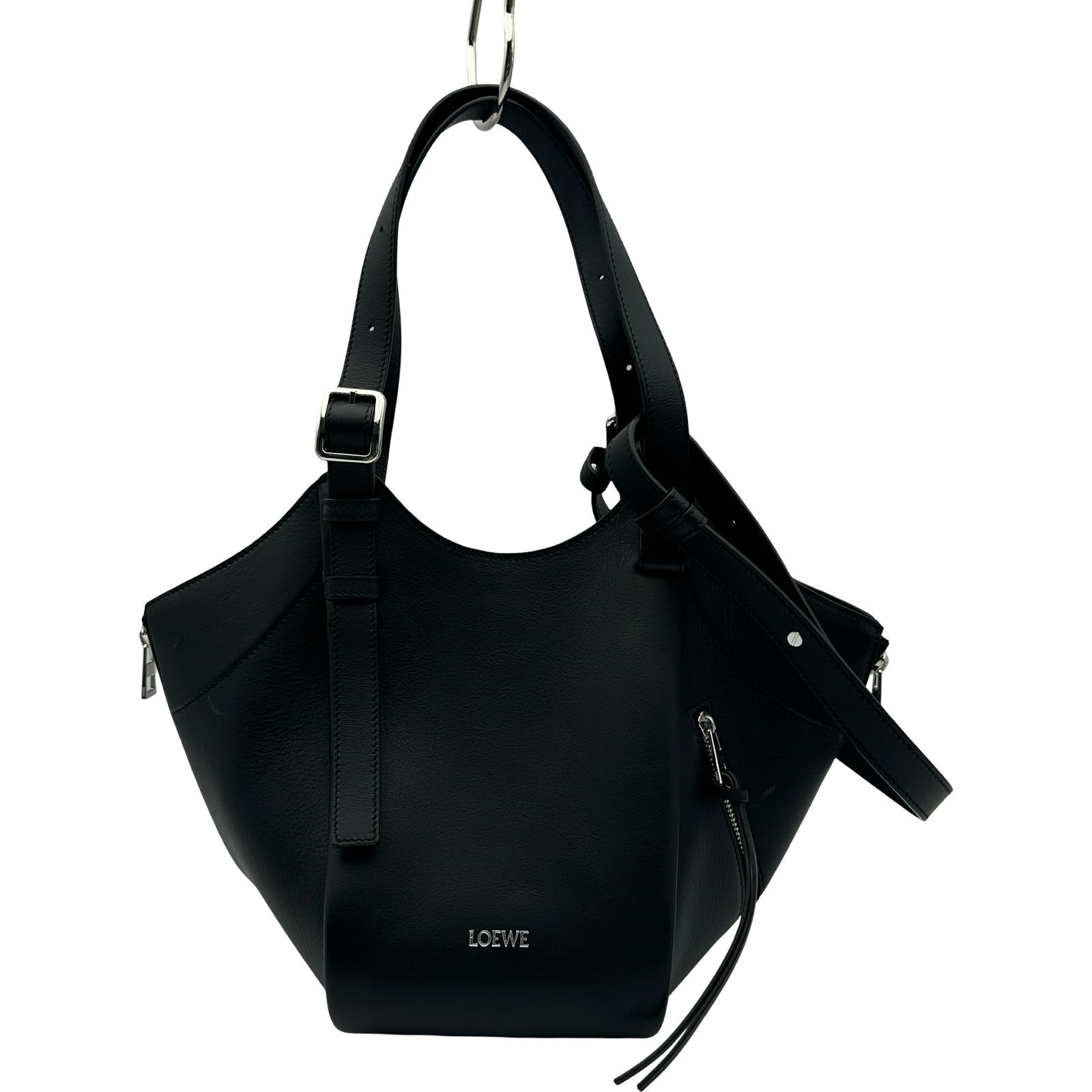 ロエベ LOEWE ハンモックフリップバッグ A538HHBX07 ブラック シルバー金具 スムースカーフスキン レディース ハンドバッグ