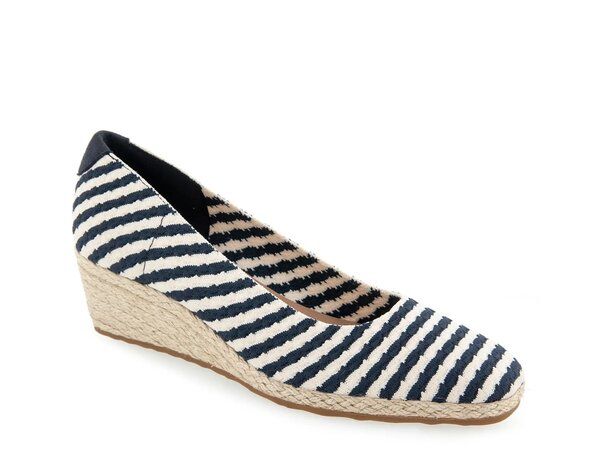 エアロソールズ レディース シューズ パンプス Aerosoles Roma Espadrille Wedge Pump Navy Striped Fabric ネイビー