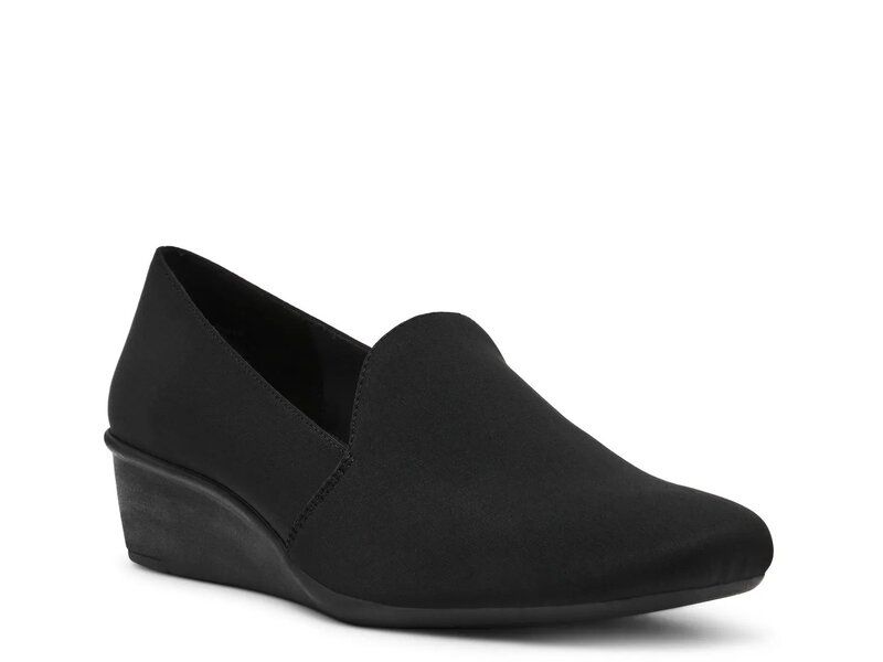 アンクライン レディース シューズ スリッポン・ローファー Anne Klein Wendell Wedge SlipOn Black Fabric ブラック