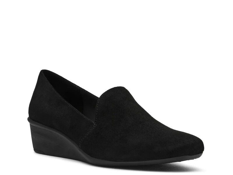 アンクライン レディース シューズ スリッポン・ローファー Anne Klein Wendell Wedge SlipOn Black Suede ブラック