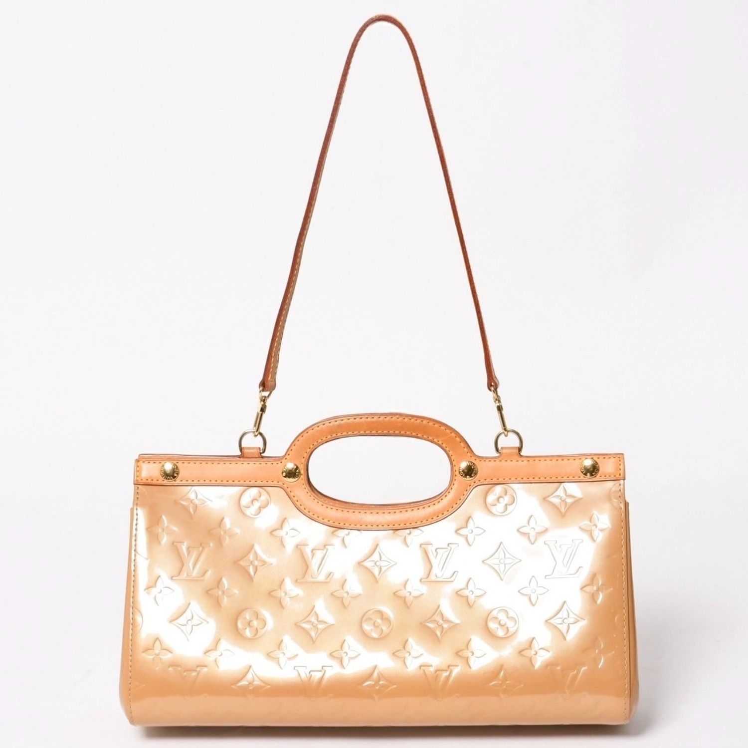 極美品 LOUIS VUITTON ルイヴィトン ロクスバリー ドライブ 2WAYバッグ M91372 モノグラム ヴェルニ ベージュ ゴールド金具 中古 4a003473