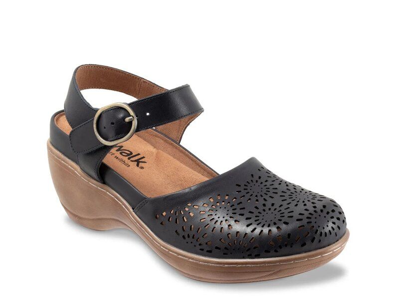 ソフトウォーク レディース シューズ サンダル Softwalk Mabelle Perf Clog Navy Leather Floral Perforations ネイビー
