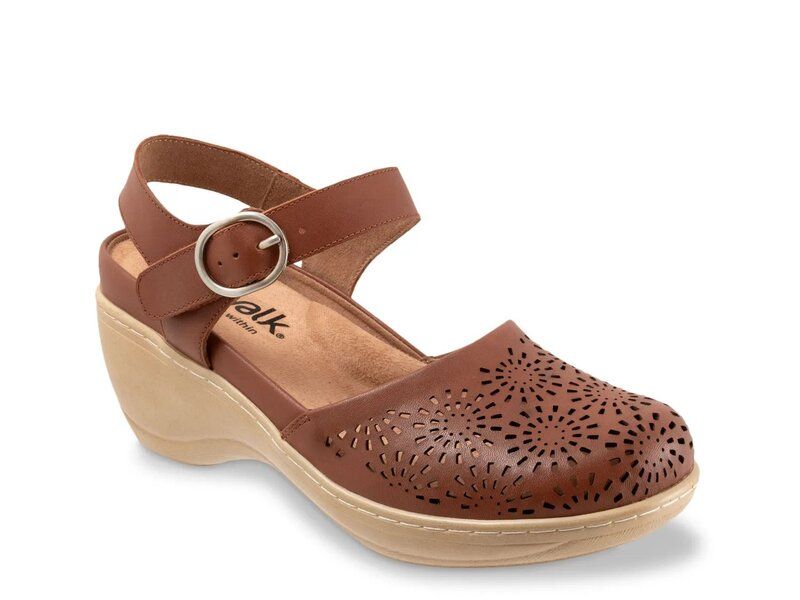 ソフトウォーク レディース シューズ サンダル Softwalk Mabelle Perf Clog Brown Leather Floral Perforations ブラウン