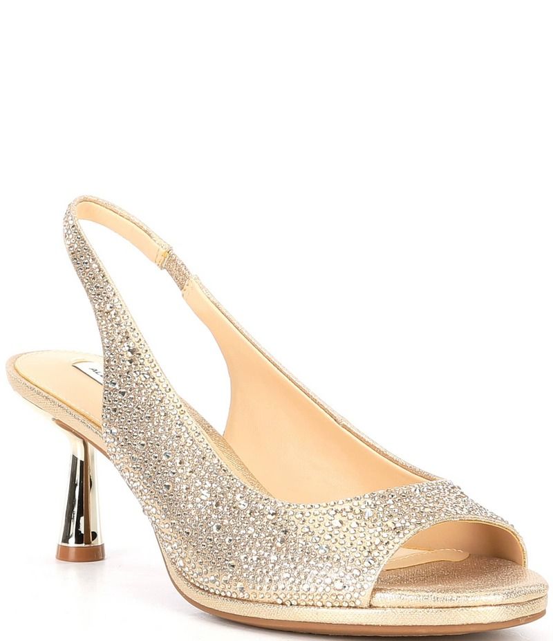 アレックスマリー レディース シューズ サンダル Alex Marie Florenze Rhinestone Peep Toe Slingback Dress Sandals Soft Gold ゴールド