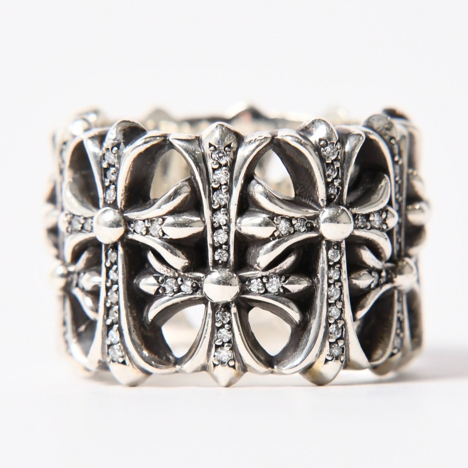 極美品 CHROME HEARTS クロムハーツ CEMETERY P/D セメタリークロス パヴェダイヤリング 純正 重量約34.61g サイズ28.5号 中古 4a003568