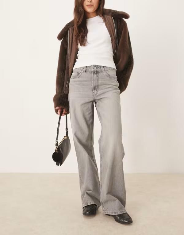 エイソス レディース ボトムス デニムパンツ ワイドレッグ ジーンズ ASOS DESIGN wide leg dad jeans Gray グレー