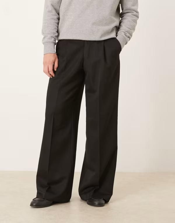 エイソス メンズ ボトムス カジュアルパンツ パンツ ASOS DESIGN smart loose leg pants with front pleats Black ブラック