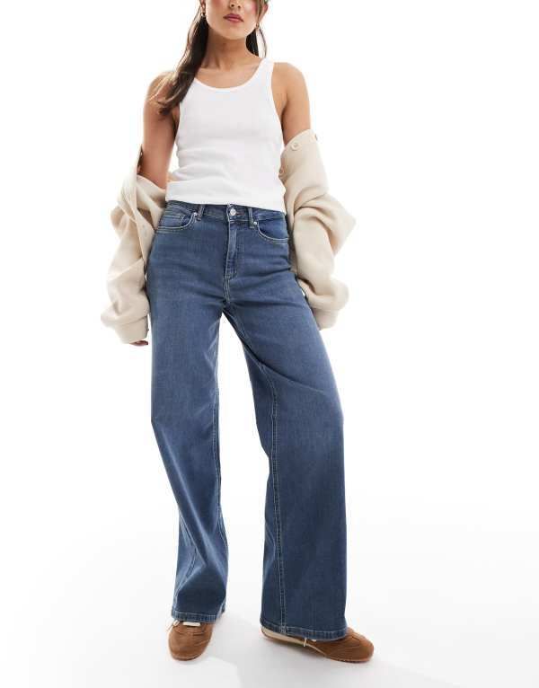 オンリー レディース ボトムス デニムパンツ ワイドレッグ ジーンズ ONLY Madison high rise wide leg jeans MID BLUE ブルー