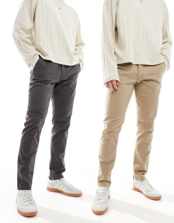 ジャック アンド ジョーンズ メンズ ボトムス カジュアルパンツ Jack Jones 2 pack chinos dark Crockery Asphalt グレー
