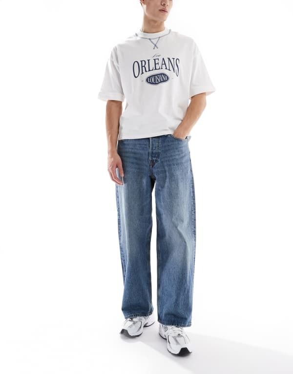 ジャック アンド ジョーンズ メンズ ボトムス デニムパンツ ジーンズ Jack Jones Dave wide fit jeans in mid Blue Denim デニム