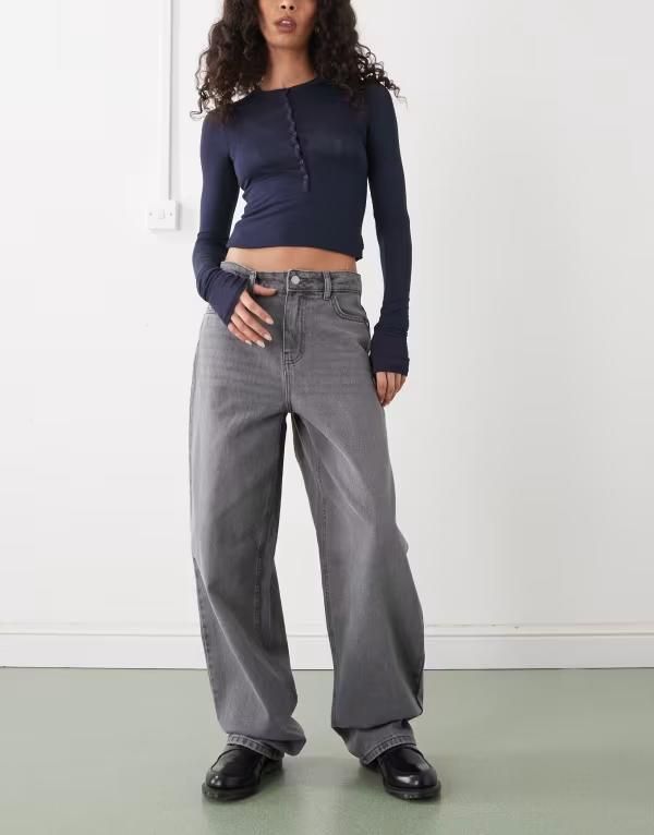 ノイジーメイ レディース ボトムス デニムパンツ ワイドレッグ ジーンズ Noisy May Alexa mid waist wide leg jeans Medium gray denim グレー