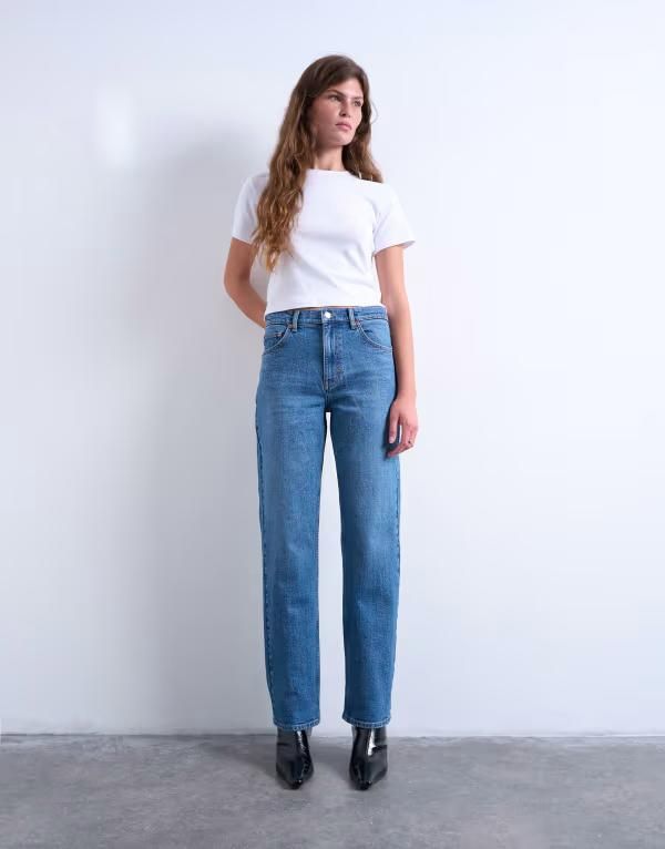 トップショップ レディース ボトムス デニムパンツ ヴィンテージ ストレート ジーンズ Topshop Orson mid rise comfort straight leg jeans in vintage Blue ブルー