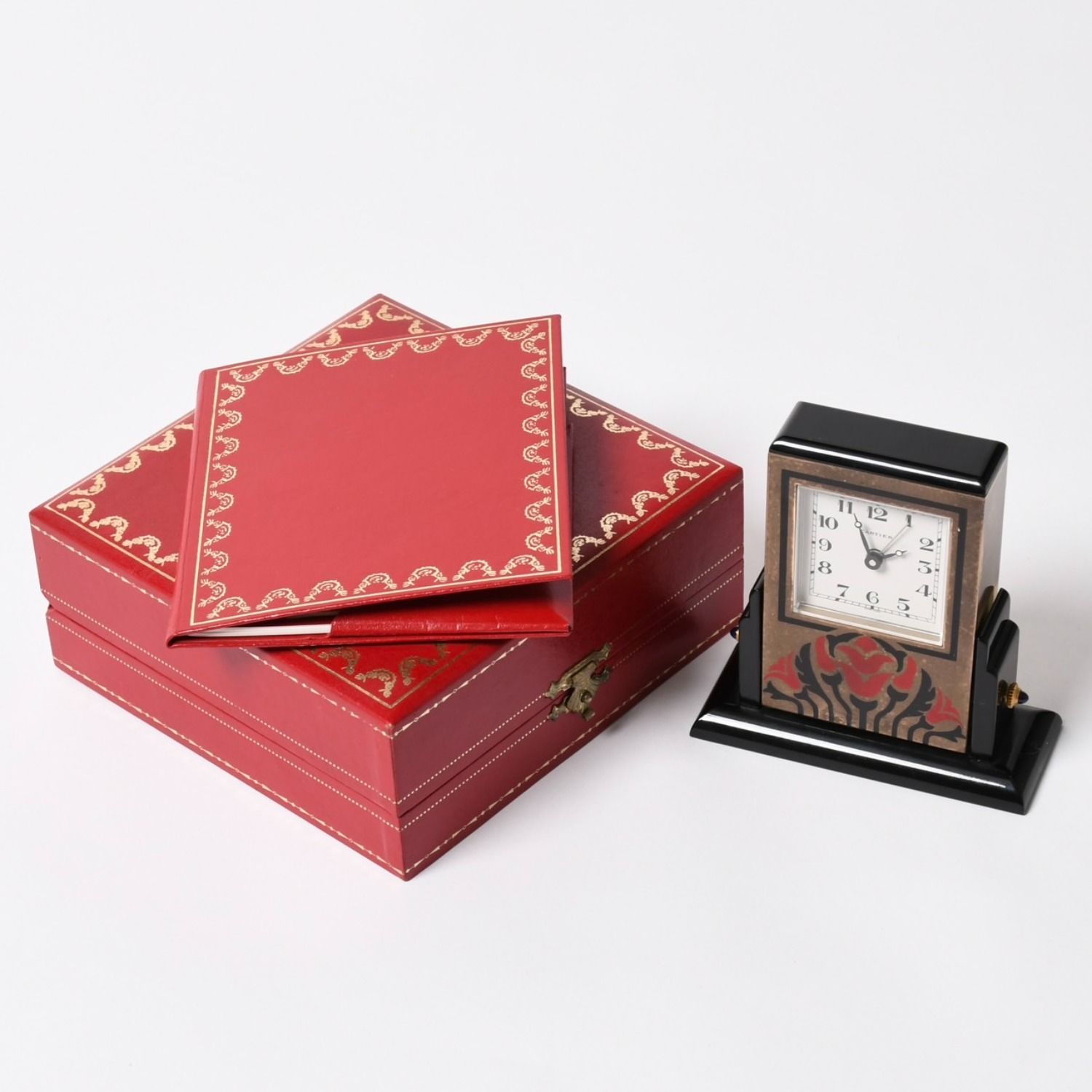 CARTIER カルティエ アールデコ バスキュラント クロック 置き時計 W0100007 不動 白文字盤 QZ GP ゴールド ブラック 良品 中古 4a003105