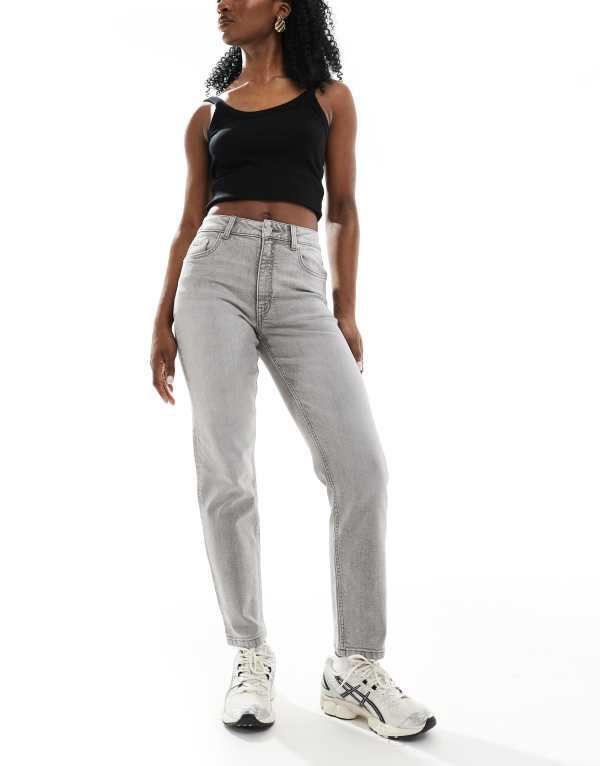 エイソス レディース ボトムス デニムパンツ スリムフィット ジーンズ ASOS DESIGN slim fit comfort mom jeans Gray グレー