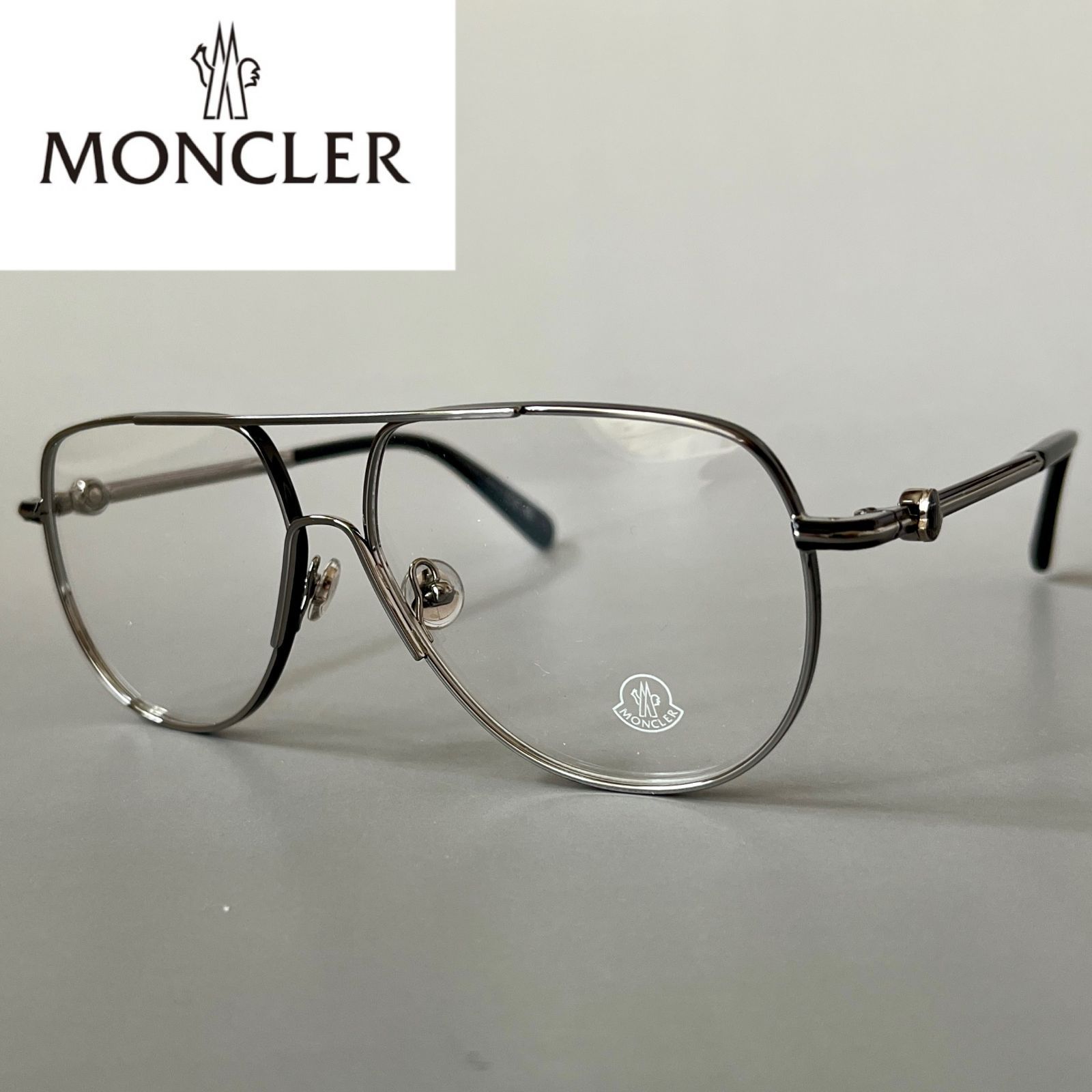 モンクレール メガネ MONCLER ティアドロップ 眼鏡 ツーブリッジ シルバー ブラック 黒 銀 メンズ レディース メタル パイロット 新品