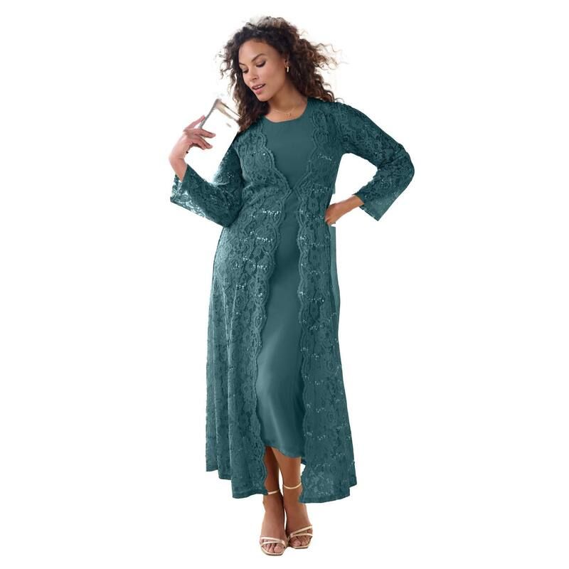 ロアマンズ レディース トップス ワンピース プラスサイズ レース マキシ ジャケット Roamans Womens Plusize Lace Jacket Maxi Dresset Mystic Pine
