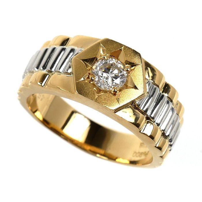 K18YG イエローゴールド Pt900プラチナ リング・指輪 ダイヤモンド0.45ct 21号 12.3g メンズ 中古 美品