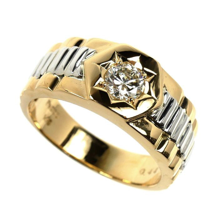K18YG イエローゴールド Pt900プラチナ リング・指輪 ダイヤモンド0.44ct 20号 12.0g メンズ 中古 美品