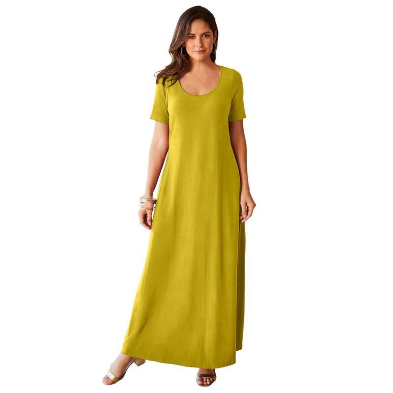 ジェシカロンドン レディース トップス ワンピース プラスサイズ プチ Tシャツ コットン マキシ Jessica London Womens Plusize Petite Stretch Cotton TShirt Maxi Dress Golden Cit