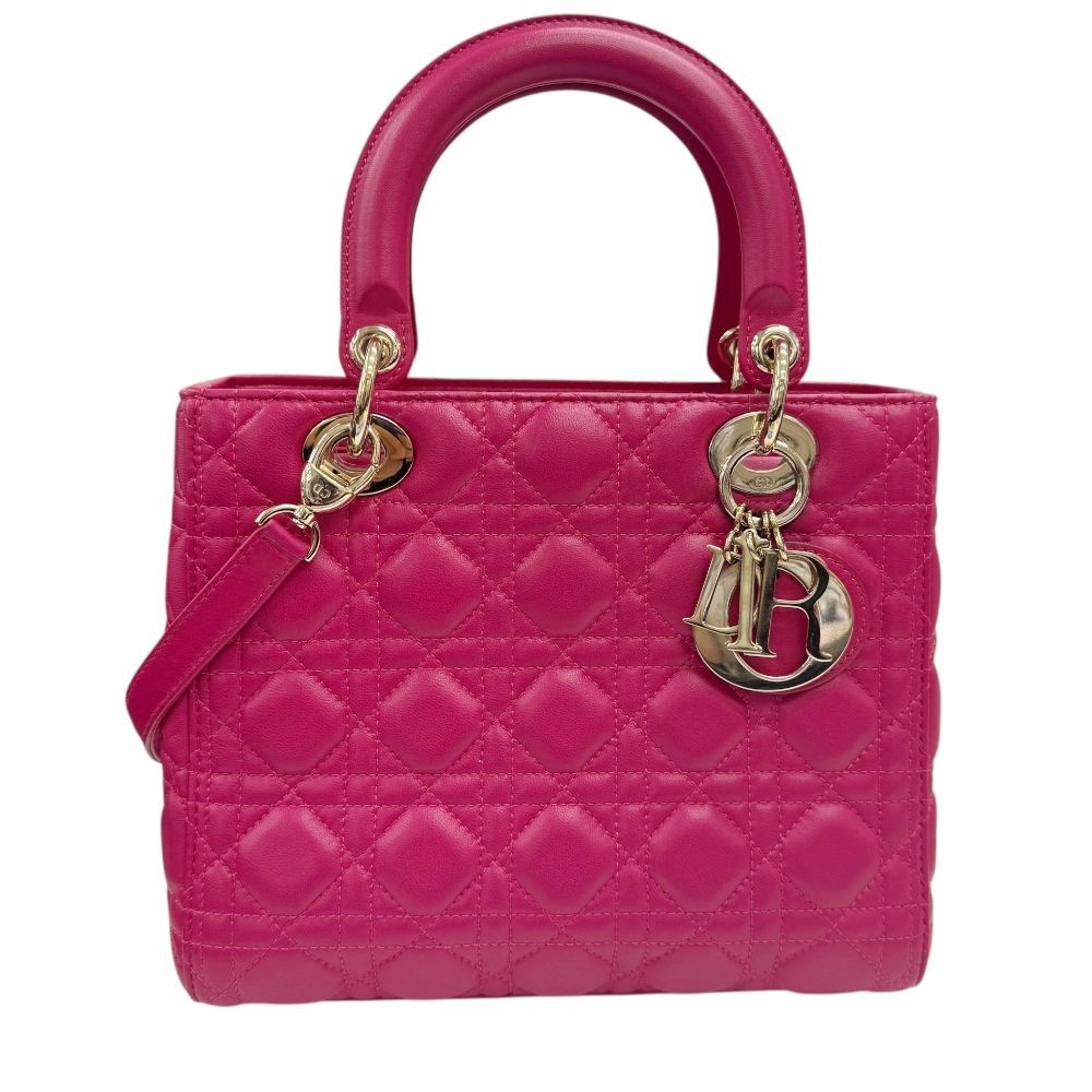 Christian Dior ディオール レディディオール ラムスキン ピンク 18-MA-0894 カナージュ ゴールド金具 ハンドバッグ 2WAYショルダー お出かけ 人気 お洒落 デイリー 鞄 かばん 【ブランドギャラリー心斎橋店】