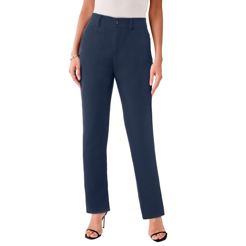 ロアマンズ レディース ボトムス カジュアルパンツ ストレート プラスサイズ Roamans Womens Plusize BiStretch Straight Leg Pants Navy ネイビー