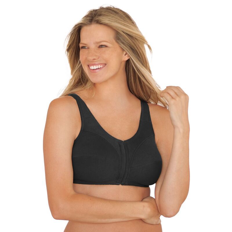 コンフォート チョイス レディース アンダーウェア ブラジャー プラスサイズ コットン Comfort Choice Womens Plusize Cotton FrontClose Wireless Bra Black ブラック