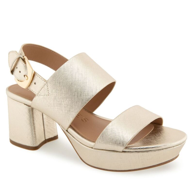 エアロソールズ レディース シューズ パンプス プラットフォーム サンダル Aerosoles Camilia Womens Platform Sandals Gold Metallic Texture ゴールド