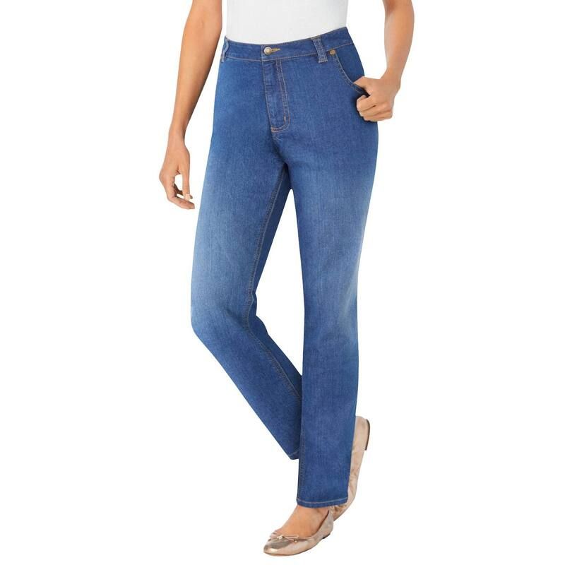 ウーマン ウィズイン レディース ボトムス デニムパンツ プラスサイズ トール ジーンズ Woman Within Plusize Tall StraightLeg Stretch Denim FivePocket Jeans Midnight Sanded