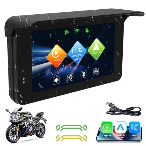 バイク ナビ バイク ディスプレイオーディオ ワイヤレスCarPlay & Android Auto &Hicar 5インチIPSタッチスクリーン バイク用 ポータブルナビ バイクバイのナビゲーション装置 IP67全体防水 スマートモニター 71847f2d