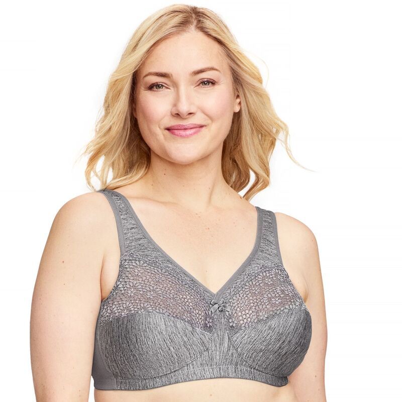 グラマライズ レディース アンダーウェア ブラジャー プラスサイズ Plusize Glamorise FullFigure MagicLift Moisture Control Wirefree Bra 1064 Gray Heather グレー