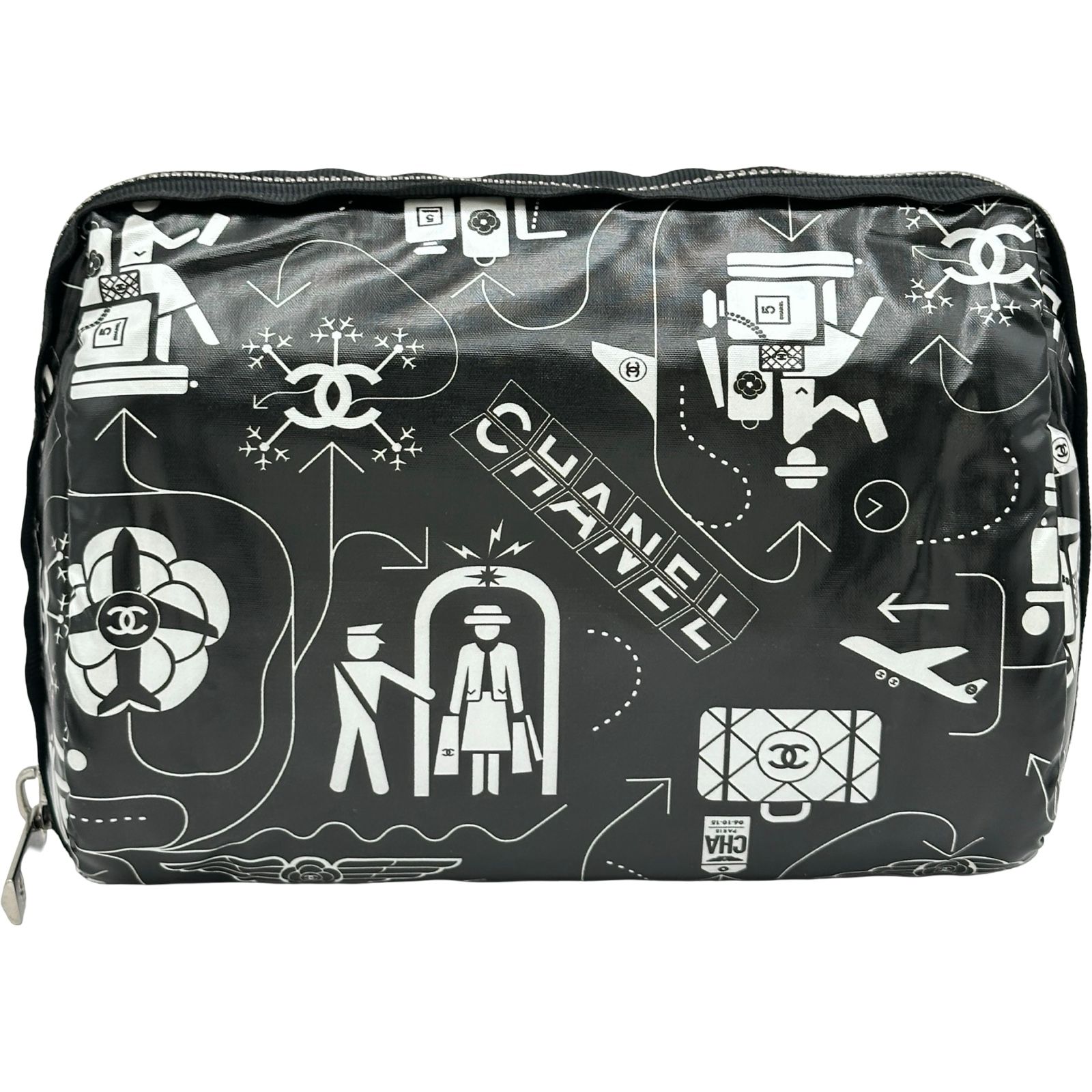 シャネル CHANEL エアラインポーチ 22番台 ブラック/ホワイト/シルバー金具 ナイロン レディース ポーチ