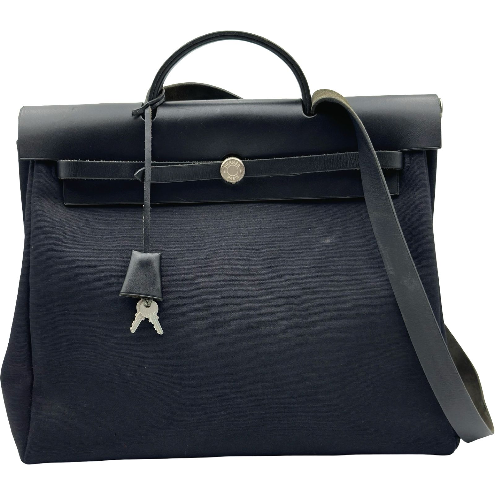 エルメス HERMES エールバッグMM □E刻印 ブラック シルバー金具 トワル レザー ユニセックス ハンドバッグ ショルダーバッグ