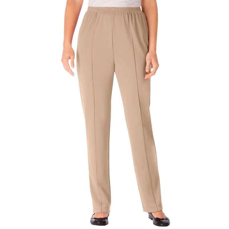 ウーマン ウィズイン レディース ボトムス カジュアルパンツ プラスサイズ トール ニット Woman Within Plusize Tall Knit HassleFree PullOn ElasticWaist Pants New Khaki カーキ