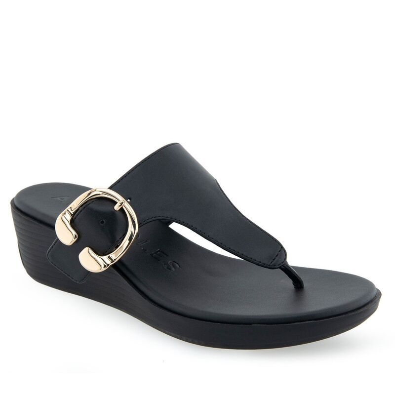 エアロソールズ レディース シューズ サンダル Aerosoles Izola Womens Wedge Sandals Black Pu ブラック