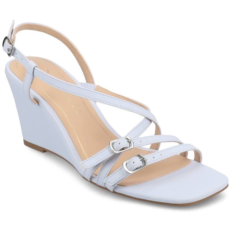 ジャーニー レディース シューズ サンダル Journee Collection Clinne Womens Multi Strap Wedge Sandals Light Blue ブルー